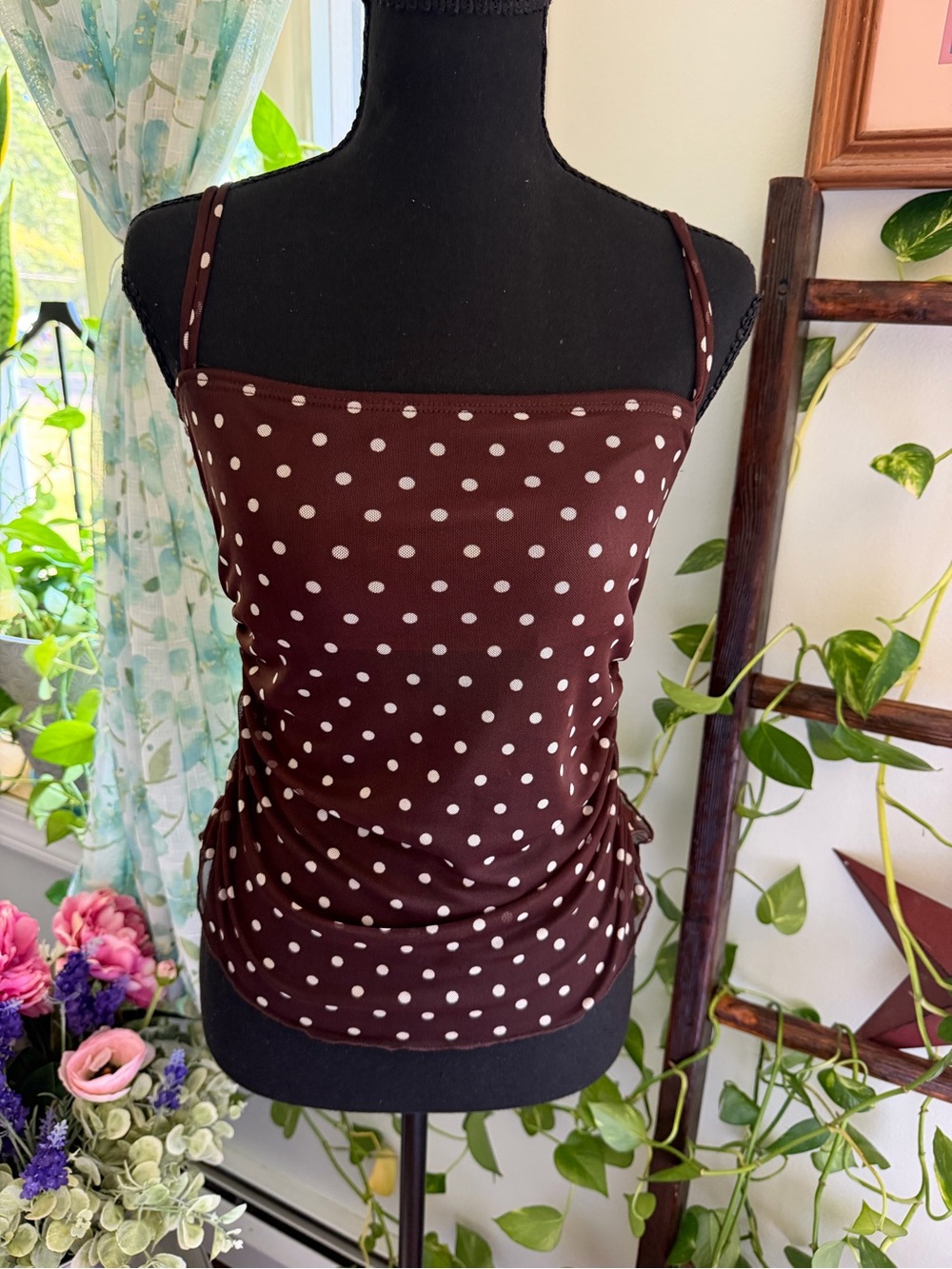 See You Monday Brown Polka Dot Spaghetti Strap Camisole